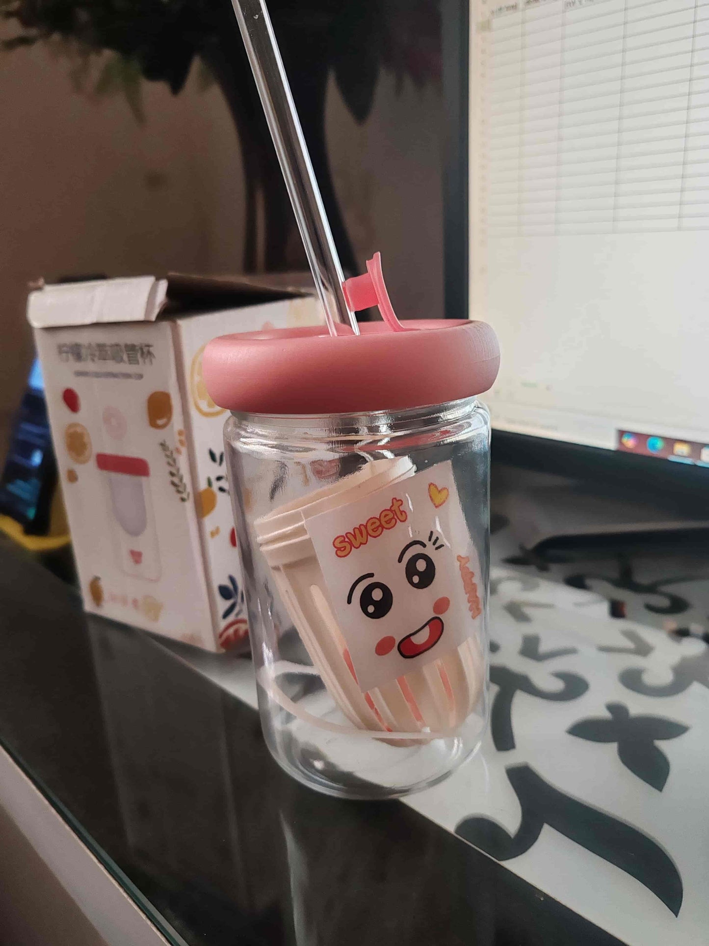 Glass Tumbler with Fruit Infuser Lid and Straw