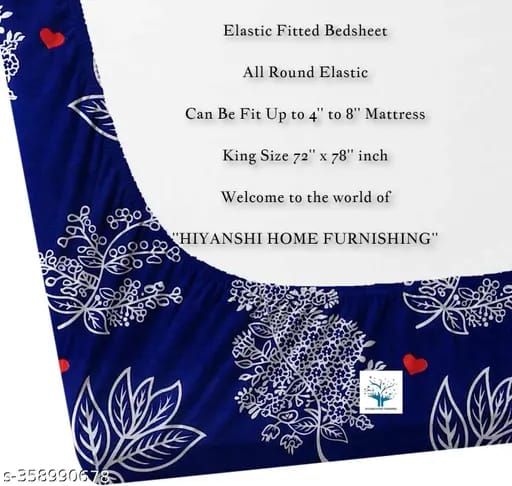 Super Soft Glace Cotton All Round Elastic Fitted Double Bed Bedsheet with 2 Pillow Covers-72x78x8