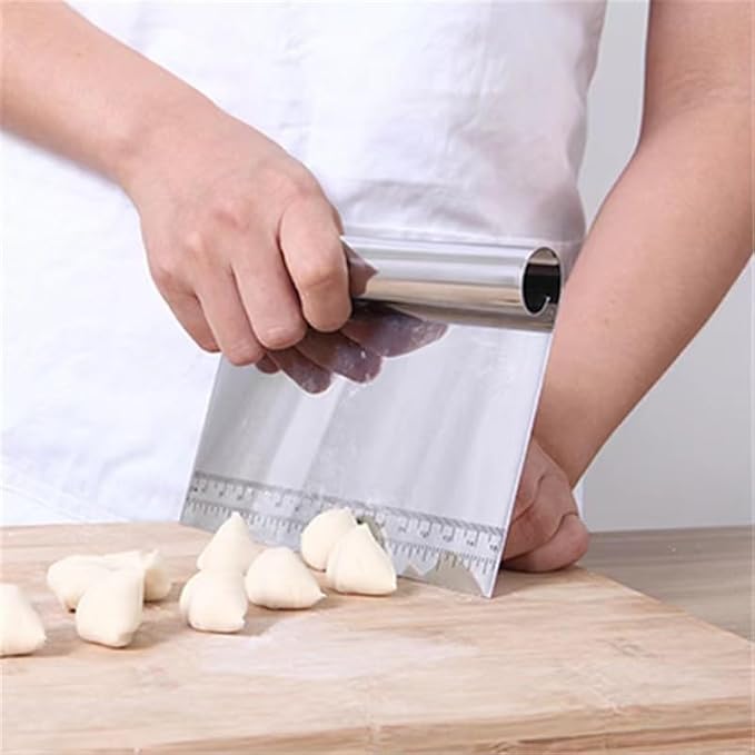 Pro Dough - Pastry Scraper, Cutter, Chopper, Stainless Steel, Polished with Measuring Scale, Multi-Purpose