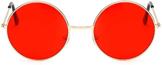Unisex Red Silver Round Sunglass
