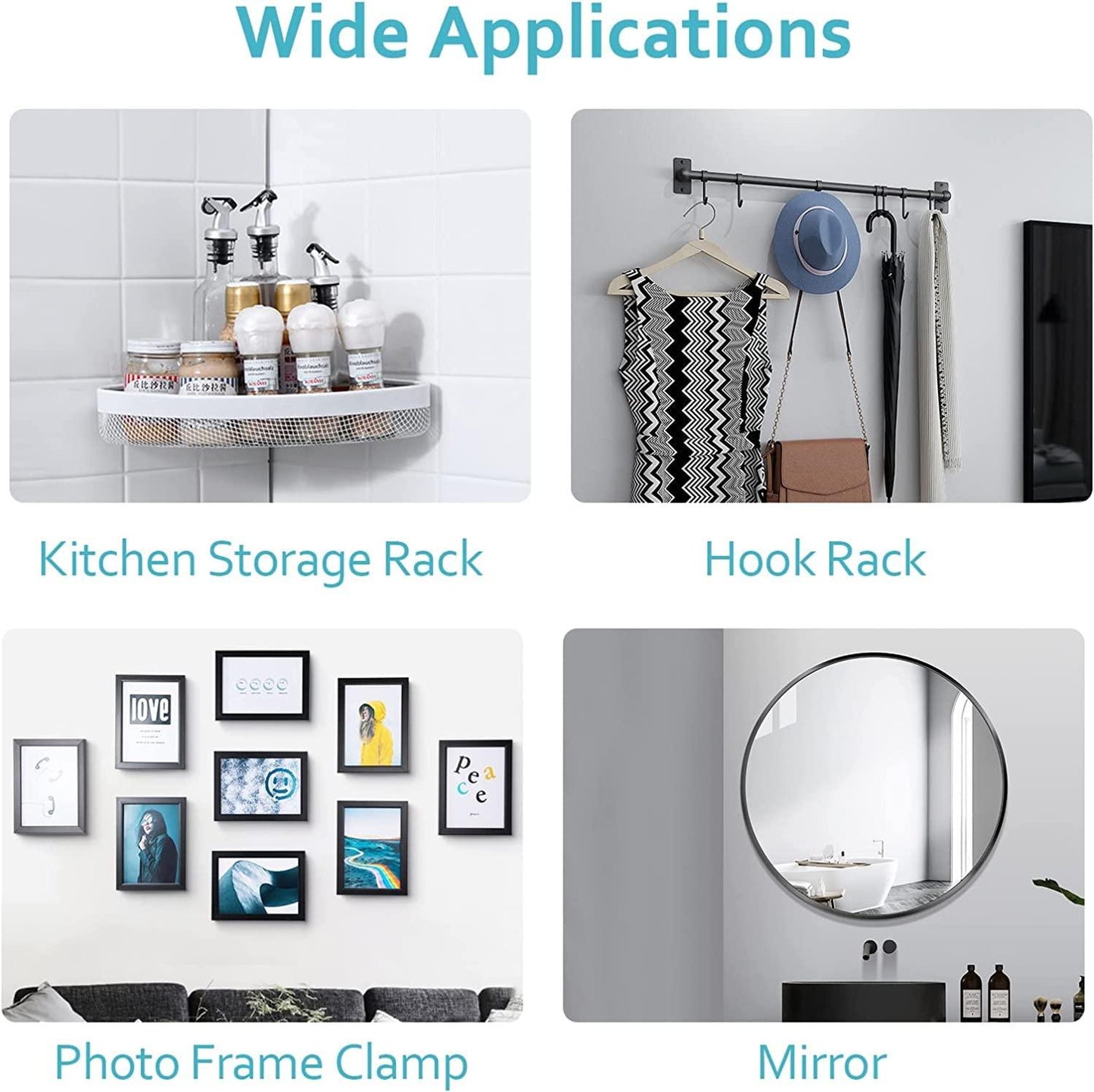 Wall Hooks, Adhesive Wall Screws Hanging Nails, No-Drilling Waterproof Screw Free Stickers for Hanging, Heavy-Duty Adhesive Wall Mount Screw Hooks for Kitchen Bathroom Bedroom Living Room 12 Pcs