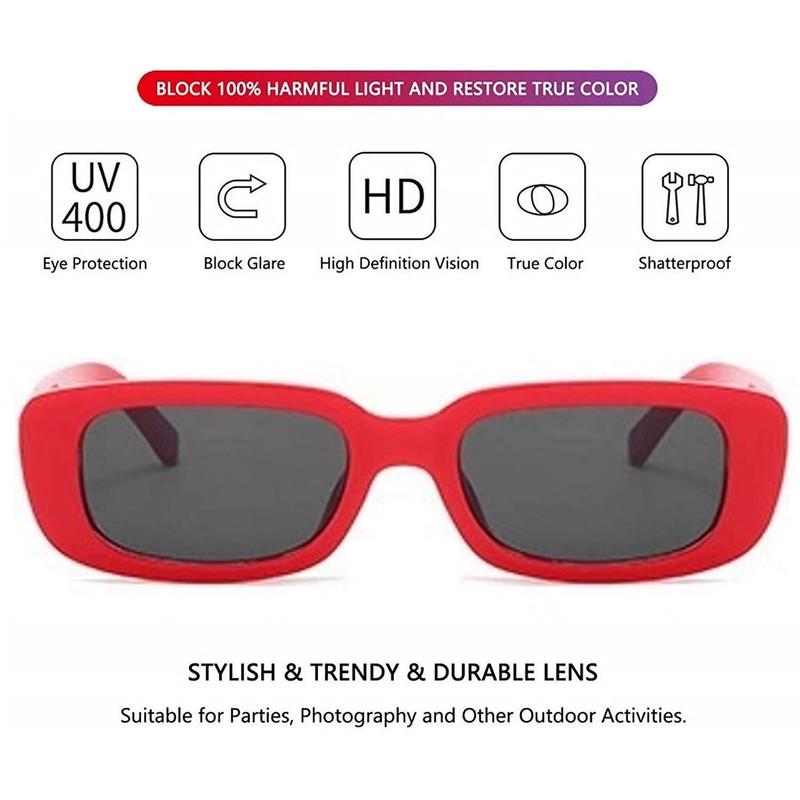 Unisex Black Red Rectangle Sunglass