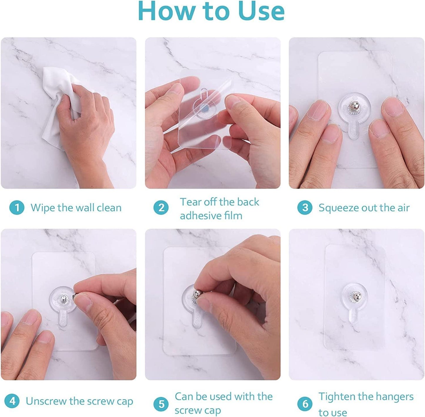 Wall Hooks, Adhesive Wall Screws Hanging Nails, No-Drilling Waterproof Screw Free Stickers for Hanging, Heavy-Duty Adhesive Wall Mount Screw Hooks for Kitchen Bathroom Bedroom Living Room 12 Pcs