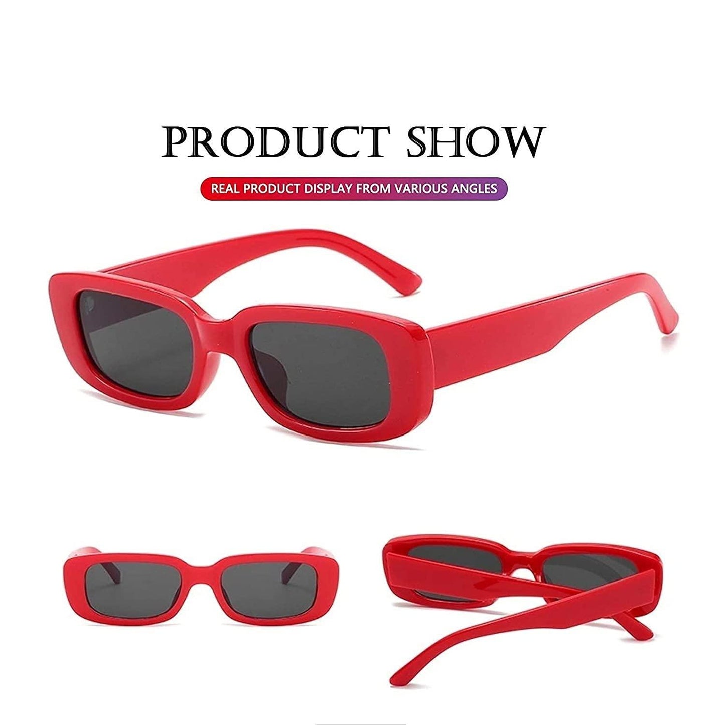 Unisex Black Red Rectangle Sunglass
