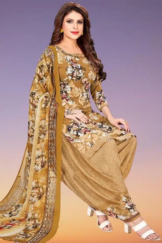 Crepe Printed Unstitched Dress Material for Women (Beige, 2 m)